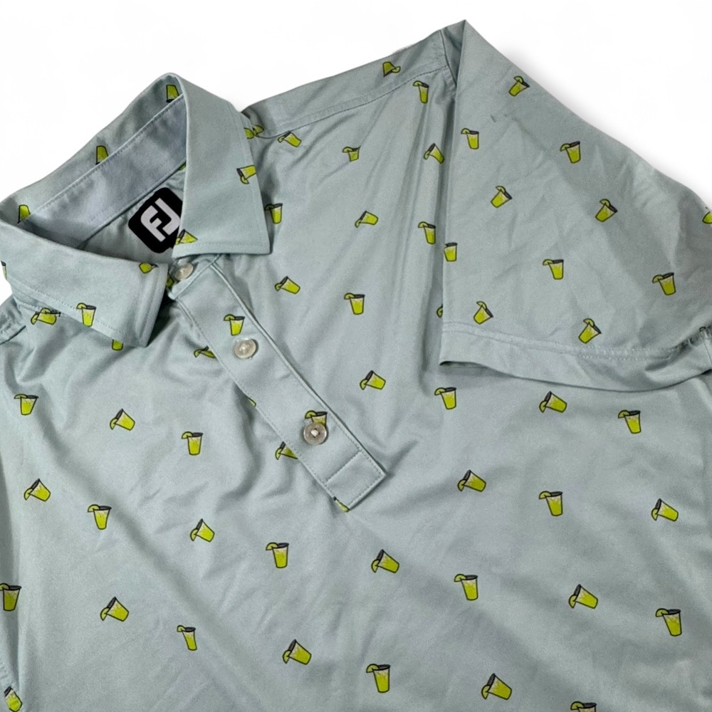 FootJoy Golf Polo Mens Medium Mint Drink Print Excellent Breckenridge Patch